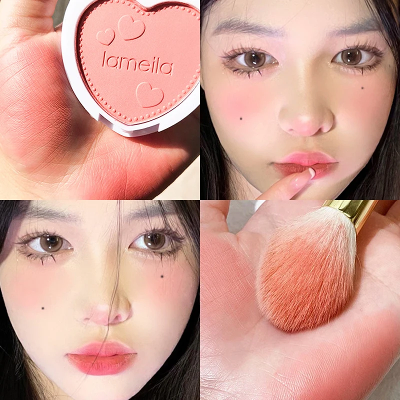4 Colors Peach Pink Blush Love Palette Waterproof Mineral Powder