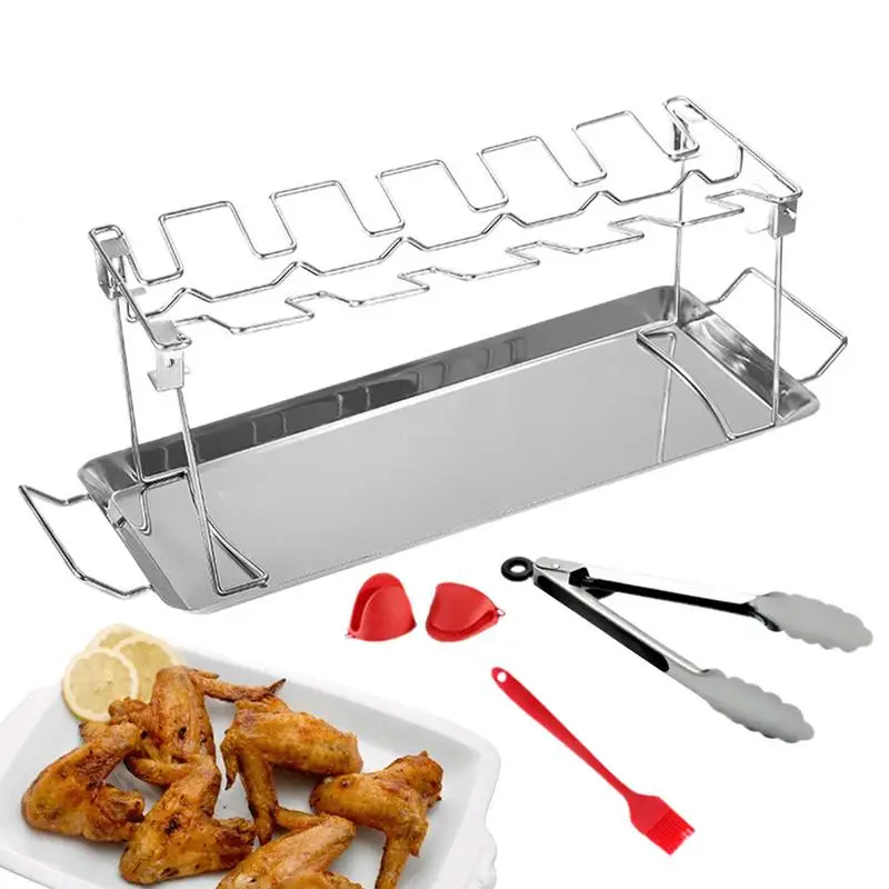 

Chicken Wing Leg Rack Folding Grilling Tools Chicken Stand For Smoker Chicken Grill Rack BBQ Accessories With Drip Pan For