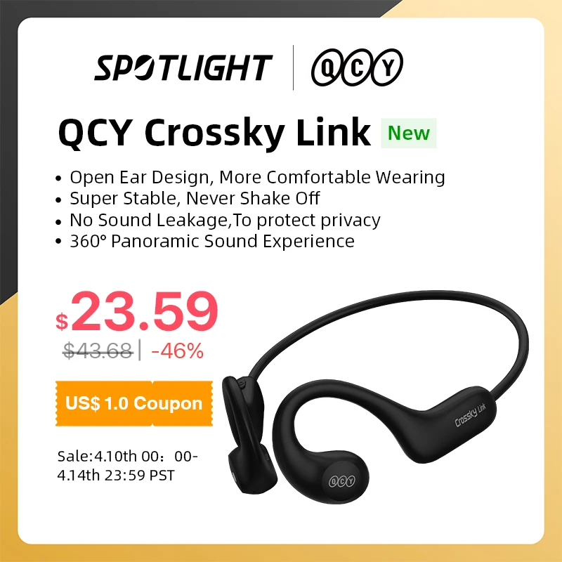  QCY Crossky Link Wireless Earphone Bluetooth 5.3 Waterproof Headphones Open Ear Sports Headset Ear Hook Driving Cycling Running 