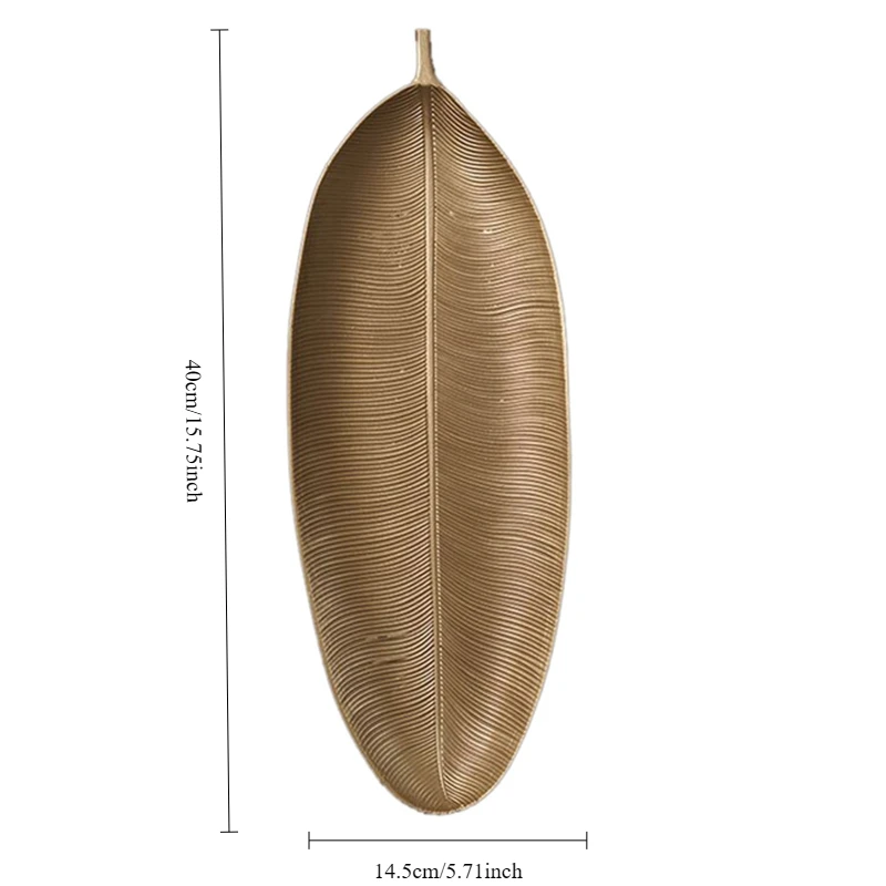 Nordic Decorative Tray Gold Leaves Shape Serving Tray Jewelry Pallet Fruit Snack Dish Table Storage Organizer (Small) 6