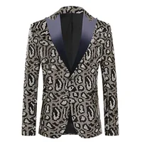 Sexy Leopard Sequins Suit Jackets Men 2023 Brand Peak Collar One Button Suit Blazers Mens Stage Prom Wedding Party Costume Homme 2