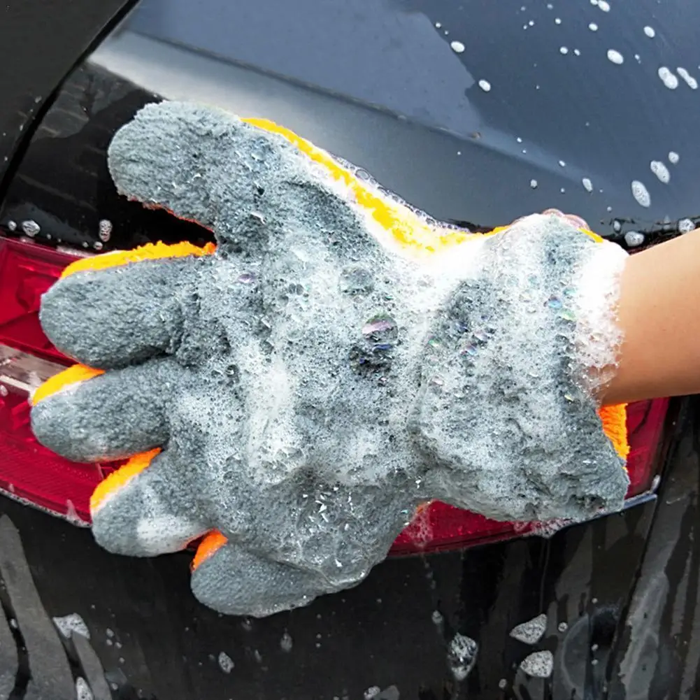 Auto Double-sided Coral Velvet Five Finger Gloves Car Wash Gloves Auto Care Soft Superfine Fiber Washing Microfiber Tools car cleaning gloves microfiber car mitt microfiber cleaning gloves microfiber washing gloves microfiber gloves