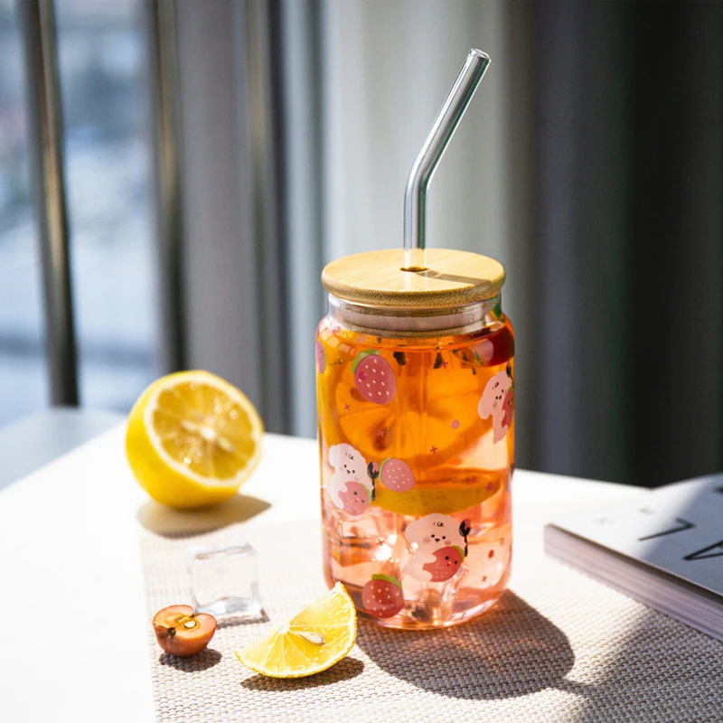 Strawberry puppy Sippy Cup Cartoon Straw Cup With Lid Office Milk Fruit Juice Water Bottle Coffee Mug Outdoor Portable Cups