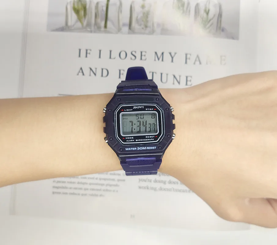 Men's Fashion Sports LED Waterproof Digital Wristwatch with Silicone Band