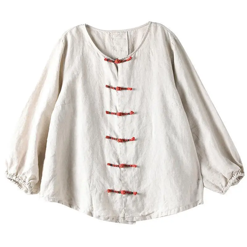 Pregnant Women's Retro Chinese Style Button Cotton And Linen Top Pregnant Women 2023 Spring and Autumn Shirt Maternity Top LF059 5