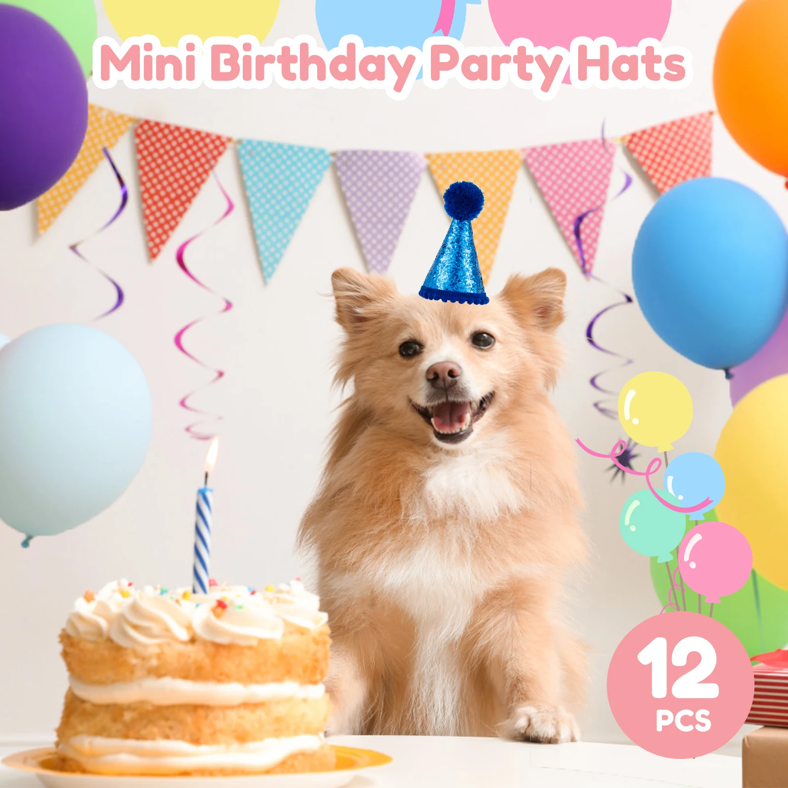 12Pcs Mini Dog Cat Hat Birthday Party Hat Puppy Cap Creative Kitten Cap Costume Accessories for Pet Birthday Party Decor