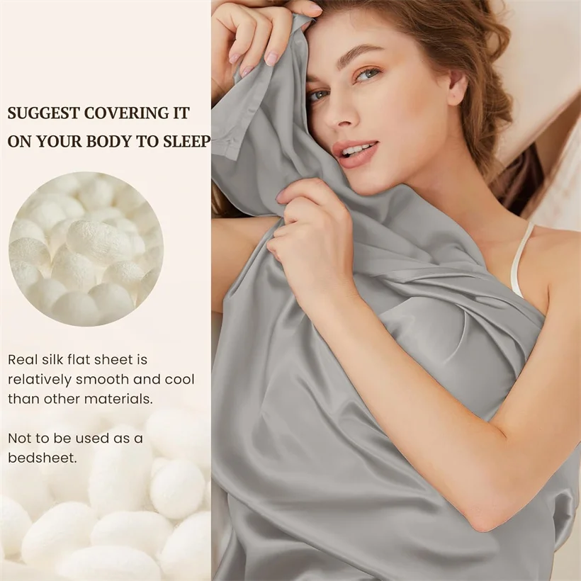 Luxury 100% Mulberry Silk Flat Sheet Only Natural Silk Bed Sheet Smooth Top Sheets Single Double King Queen Bedding Bed Linen 5