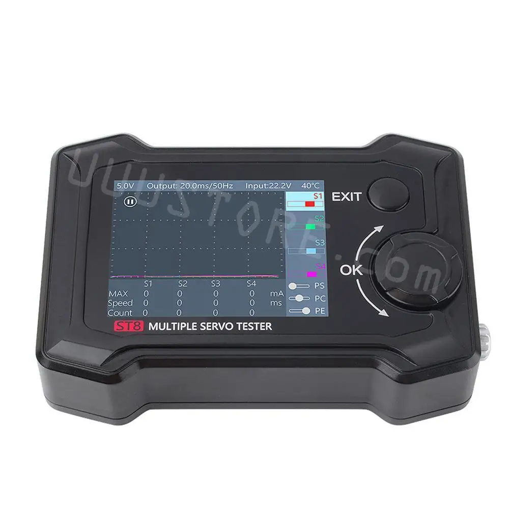 

ToolkitRC ST8 8CH 100W 2A 7-28V LCD Servo Special Tester PWM/PPM/SBUS Signal Speed Liner Step Servo Analyzer 4-Ways Program