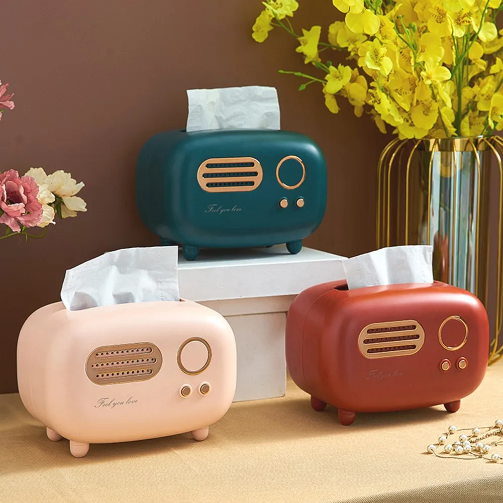 

Retro Radio Model Tissue Box Desktop Dry Paper Holder Dispenser Napkin Storage Case Organizer Home Decoration