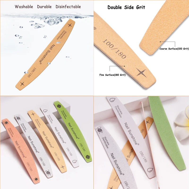 100 Pcs Macaron Nail File Set (100/180 Grit) - Professional Wooden Files