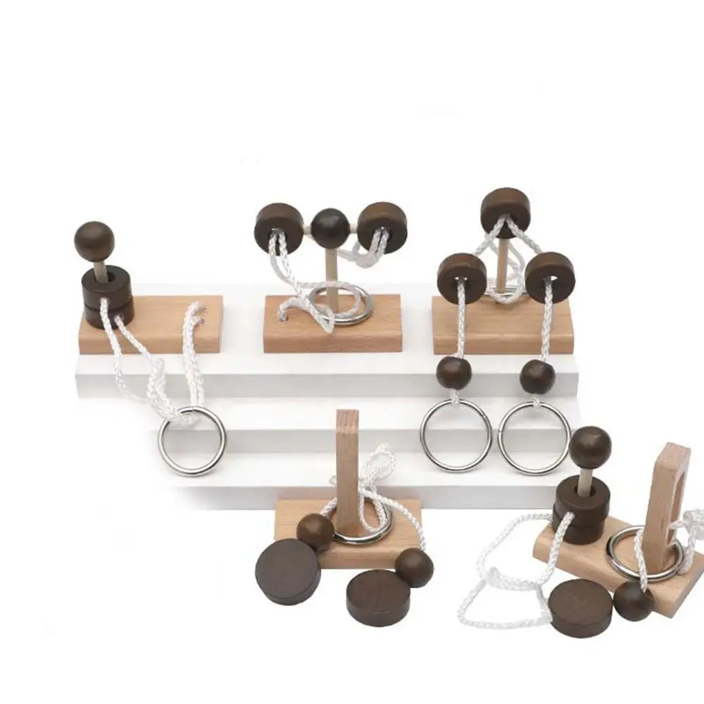 

Wooden Threading Rope Loop Puzzle Classic 3D Brain Teaser Intelligent IQ Game Lu Ban Lock Decompression