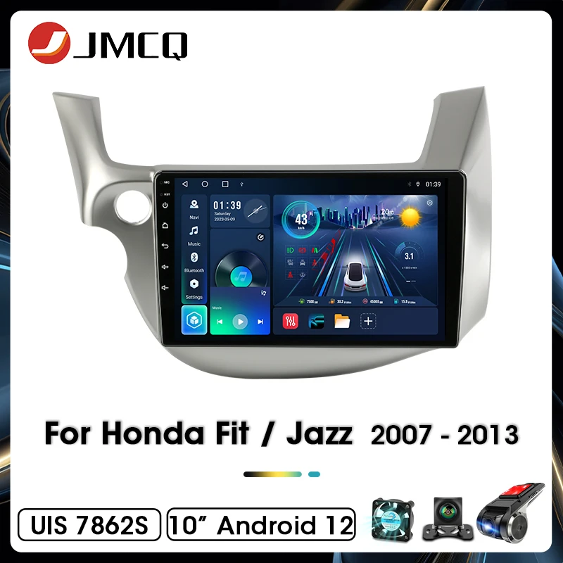 Honda Fit Jazz Left 2007-2014 용 JMCQ 차량용 스테레오 라디오 2din 안드로이드 12 Carplay 멀티미디어 비디오 플레이어 네비게이션 GPS 헤드 유닛