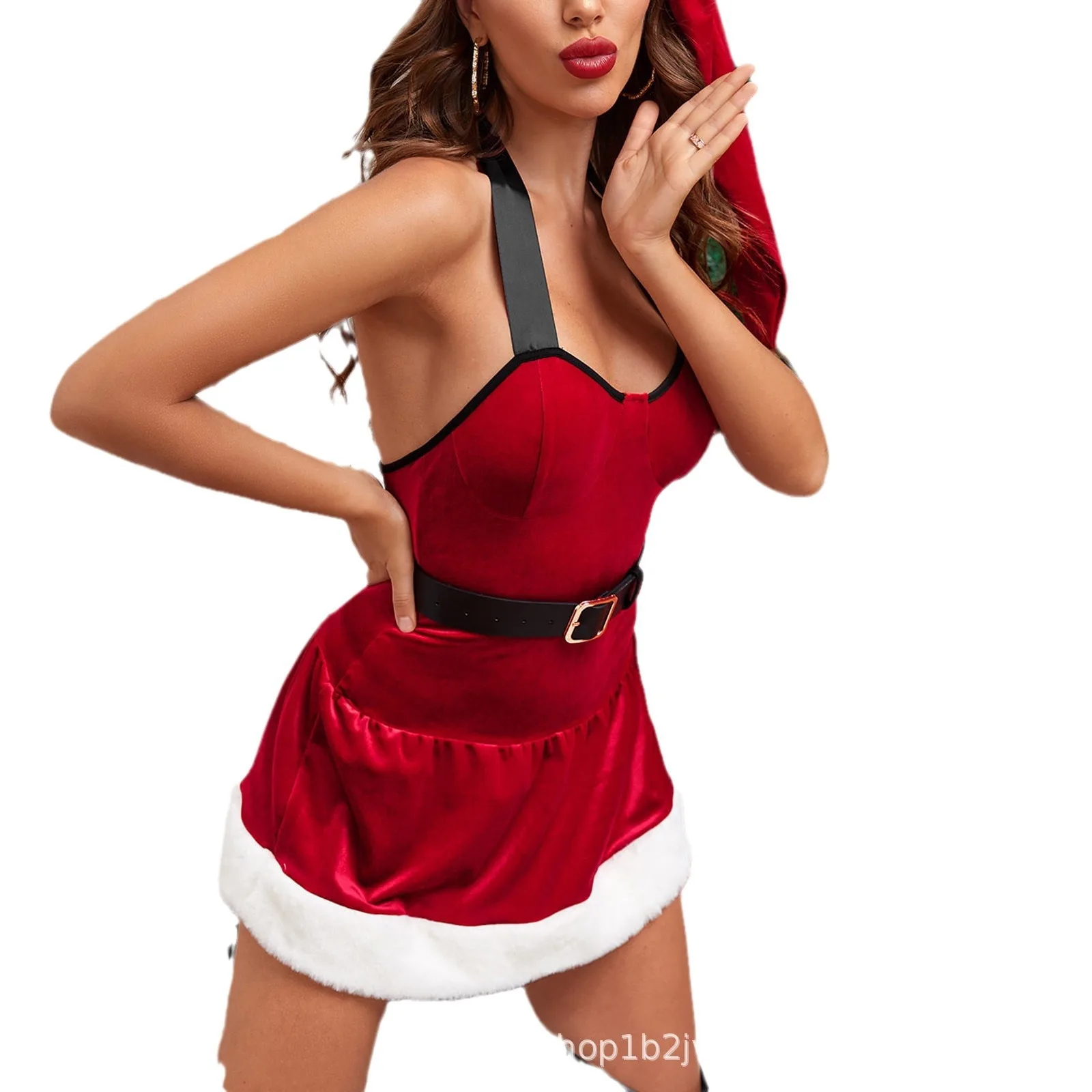 

Women's Christmas Cosplay Costume with Santa Hat Belted Sleeveless Dress for Themed Party Cosplay Role-Playing Party Outfits