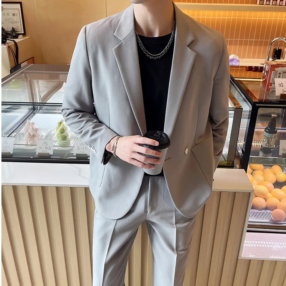 2 Piece Men's Suits Casual Single Breasted Peak Lapel Real Pocket Loose Men's Suits For Wedding Groosesmen (Blazer+Pants)