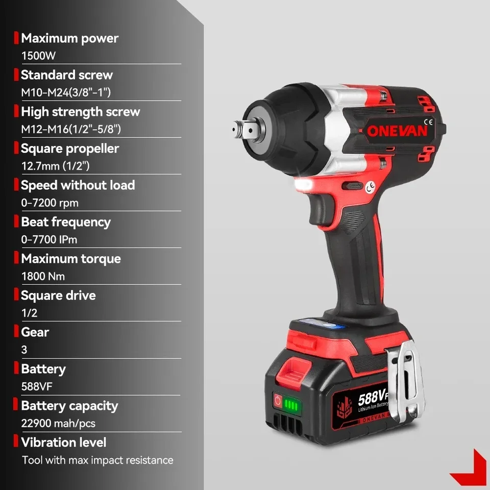 Visseuse à Percussion Sans Fil 20V ONEVAN - 500 Nm, 2 Batteries 3.0 Ah - Moteur Sans Balais