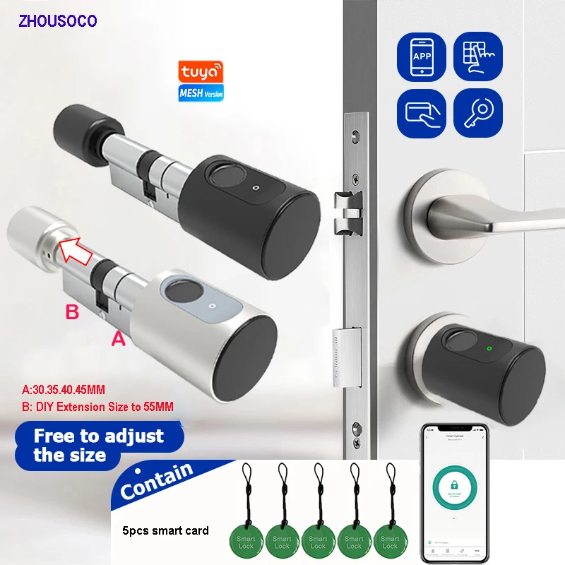 

Tuya APP Fingerprint Digital RFID Card Euro Cylinder Lock Biometric Electronic Smart Door Lock Keyless Replace for Home Hotel