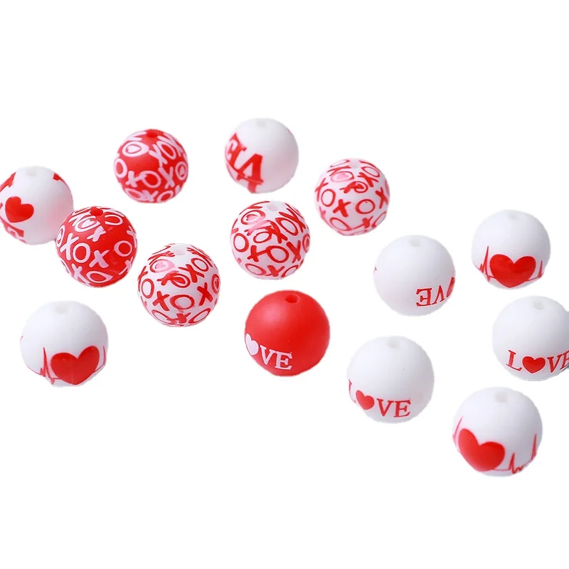 100pcs 15mm Silicone Round Beads Valentine's Day Baby Teether Beads Chew Toys DIY Pacifier Chain Jewelry Bracelet Accessories