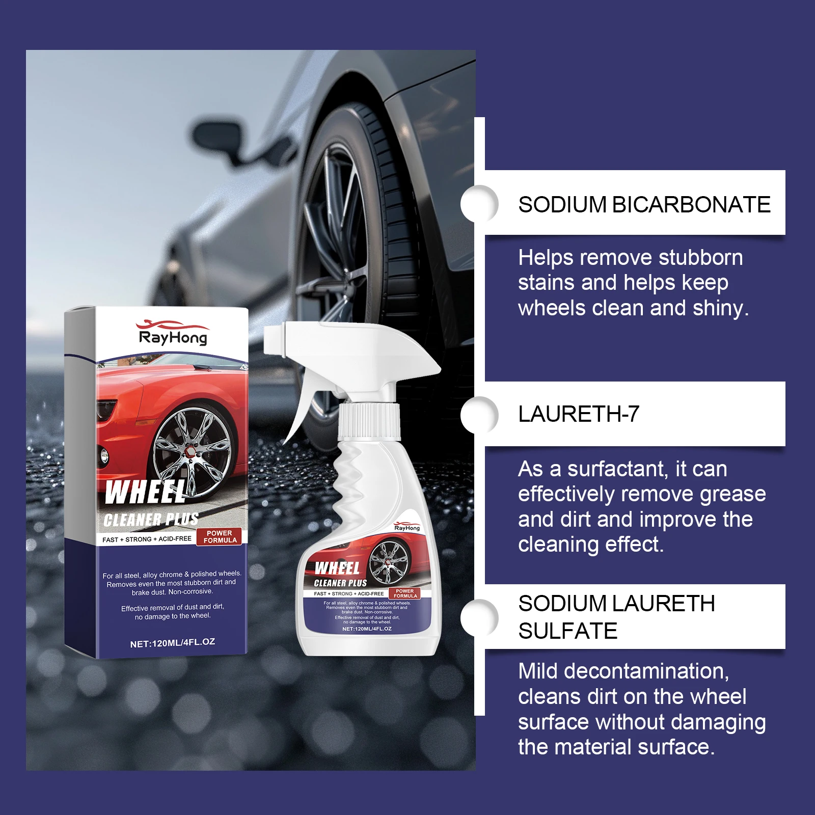 Car Wheel Cleaner For Rim Stain Removal Rust & Yellowing Repair Heavy-Duty Alloy Wheel Tire Hub Cleaner Degreaser 120ml