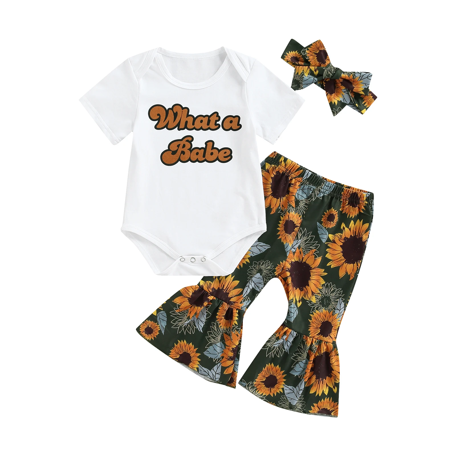 Focusnorm 024m Infant Baby Girls 3pcs Clothes Sets Letter Sunflowers
