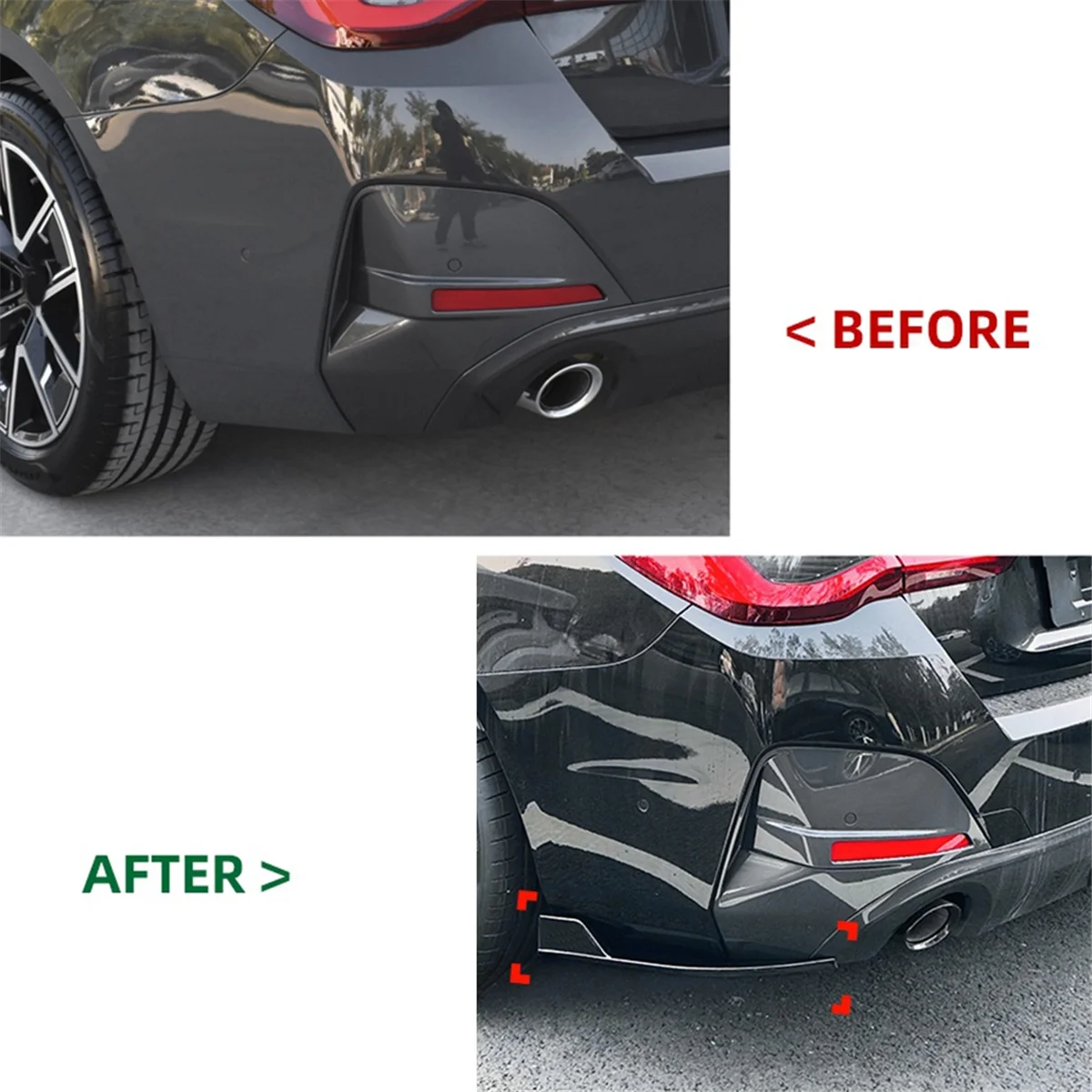 Car Rear Bumper Lip Diffuser Splitter Winglet Apron Spoiler for G26 + Gloss Black Spoiler Wind Knife