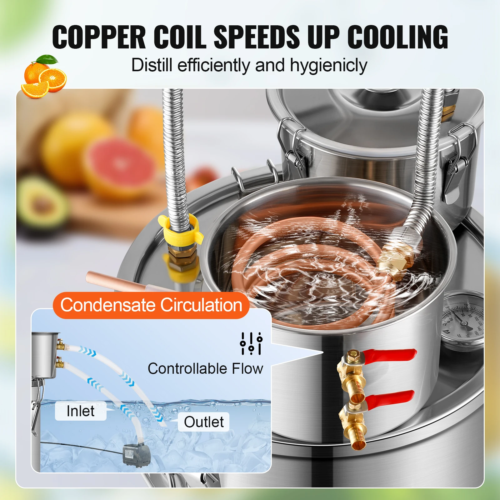 SucceBuy Alcohol Still 3 Gal Stainless Steel Water Alcohol Distiller w/Copper Coil for Fast Cooling Dual Condenser Distiller Kit