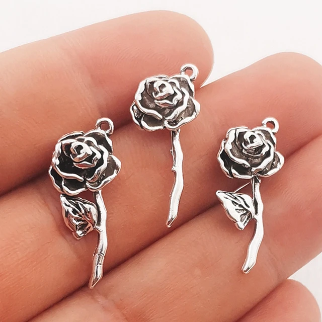 20pcs Flower Charms Antique Silver Color Rose Flower Charms Pendants For  Bracelets Flower Rose Charms Making Jewelry - AliExpress