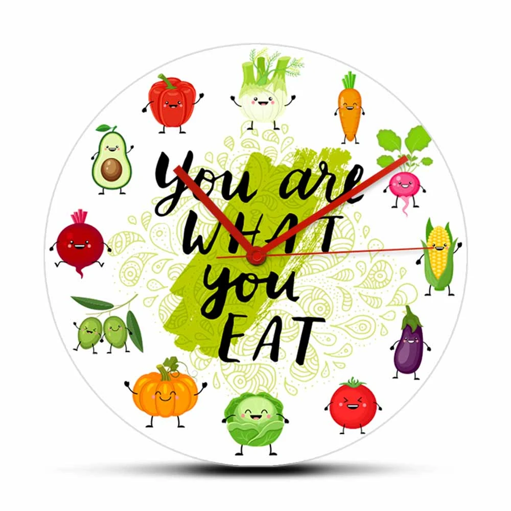 You Are What You Eat Vegetarian Quote Wall Clock Fruit Veggie Funny Kitchen  Sign Cartoon Wall Watch Healthy Food Eating Artwork - Wall Clocks -  AliExpress