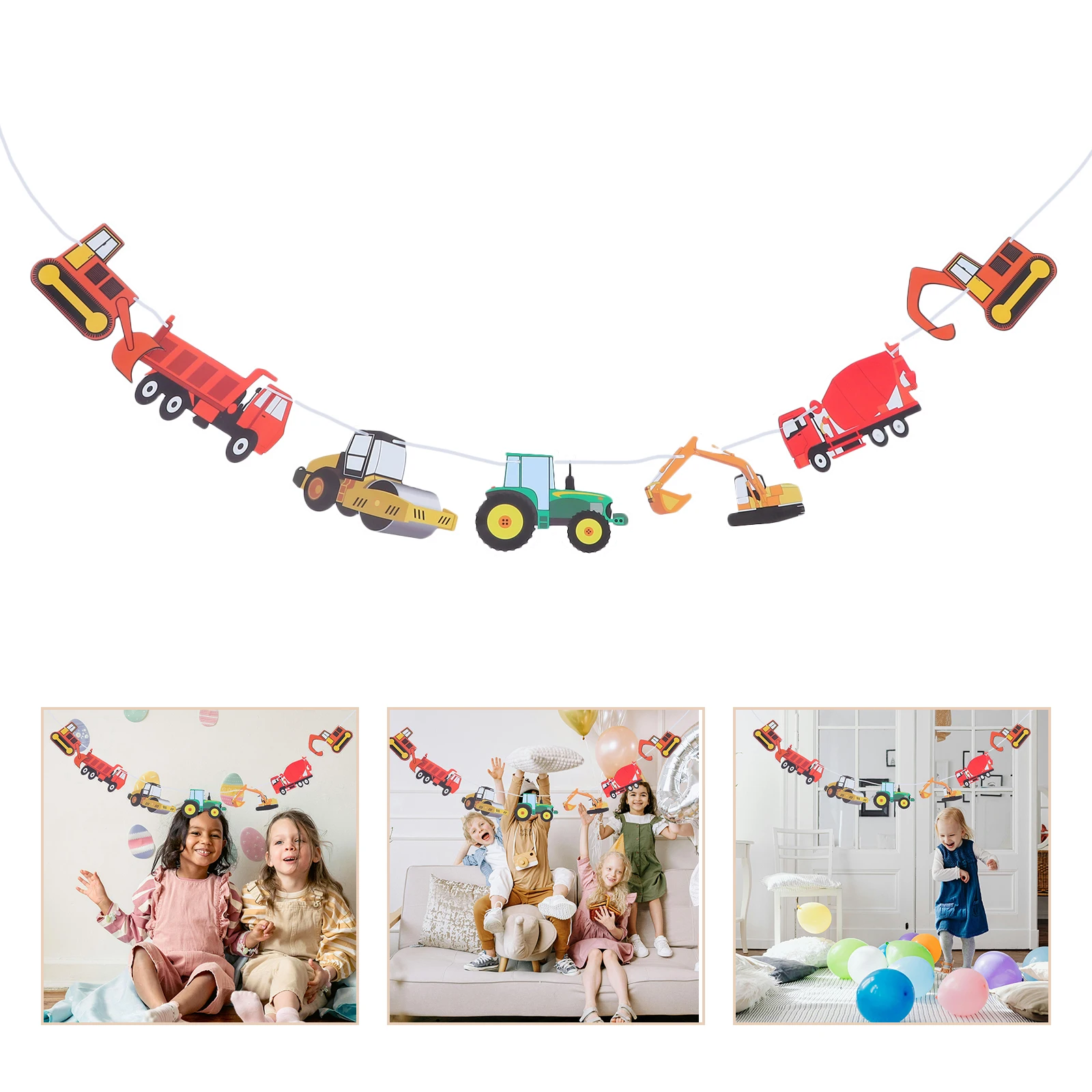 Bagger-Transportfahrzeug, Geburtstagsbanner, LKW, Partyzubehör, Girlande, Papier, Dekoration, wiederverwendbar, schick für Kinder