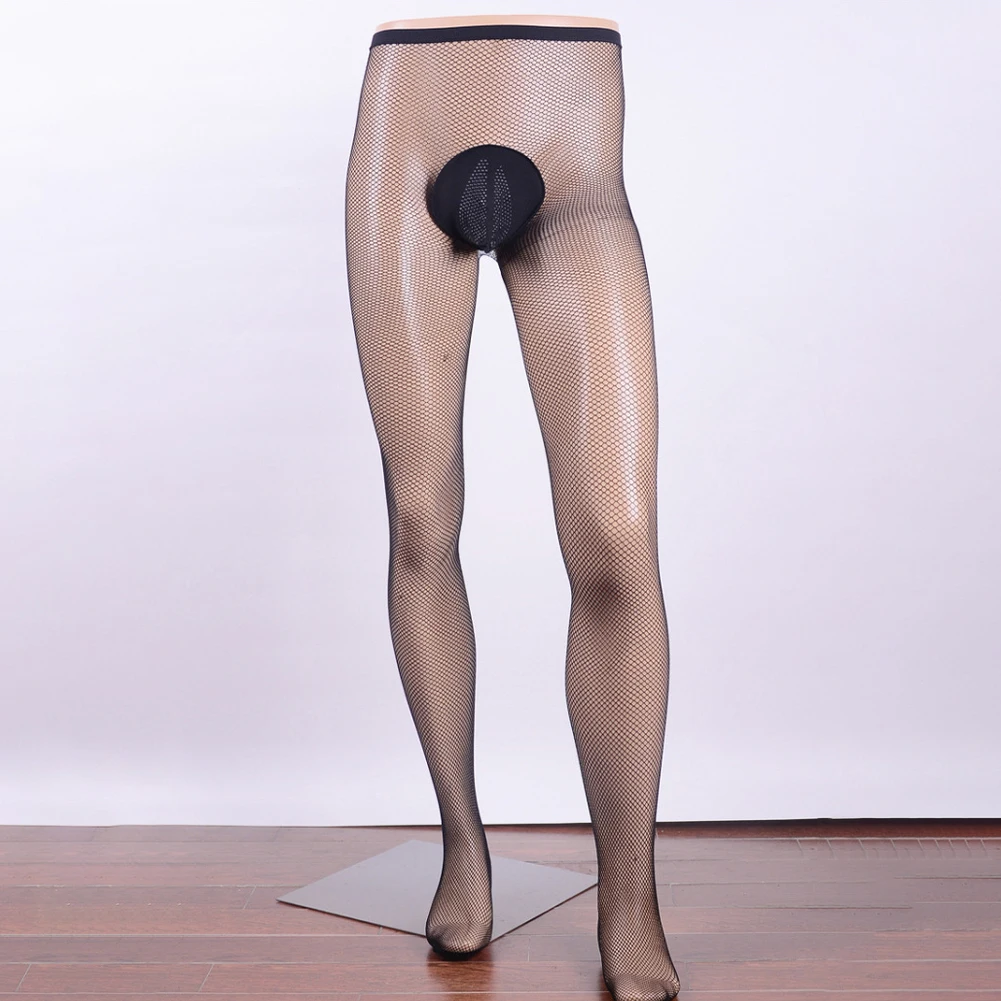 Transparent Men Sexy Fishnet Sheer Pouch Pantyhose Sissy Lingerie Stretchy Temptation Stockings Tights Underwear Nightwear