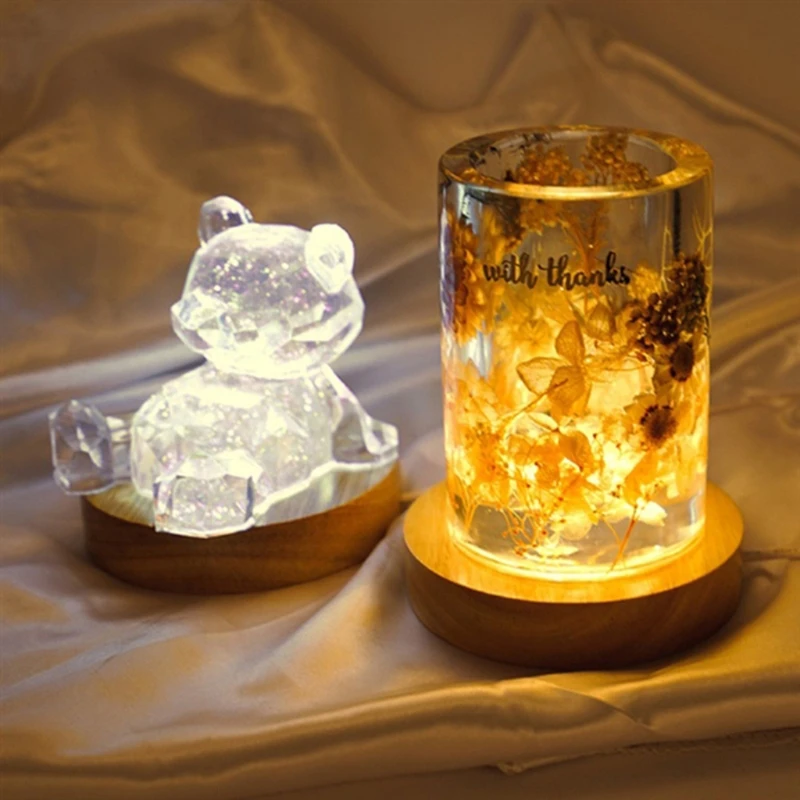 LED Lights Decorative Lights LED Lamp Base DIY Lighting Accessories DIY Round LED Base Vase Light Remote Control Resin Display Wood Lighted Base Stand 12 Colors RGB Adjustable