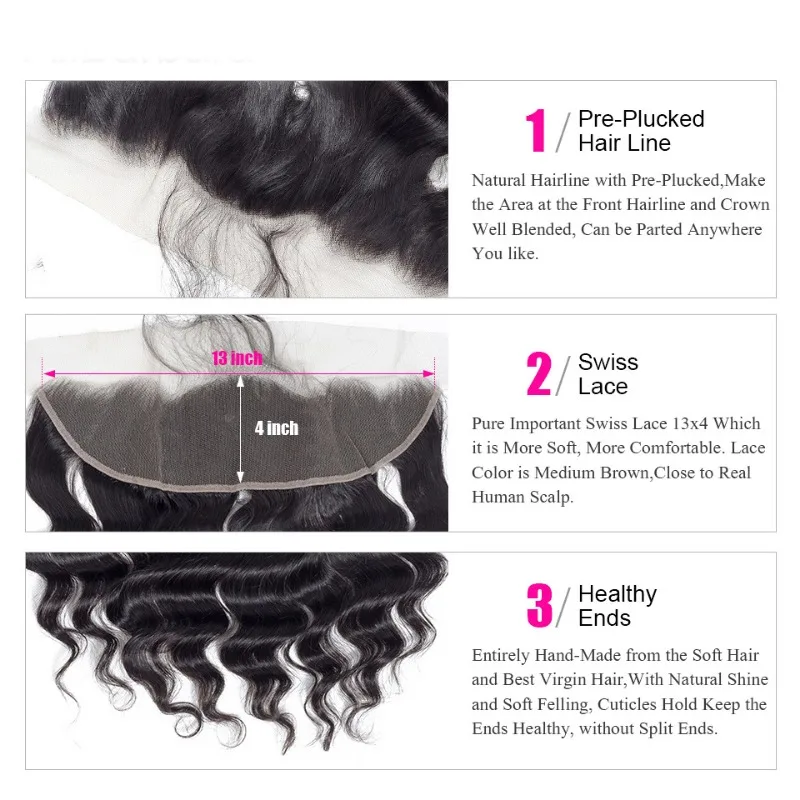 Loose Deep 13*4 Lace Top Frontal Human Hair Pre-Plucked Natural Color Brazilian Virgin Hair Transparent Lace Closure For Women