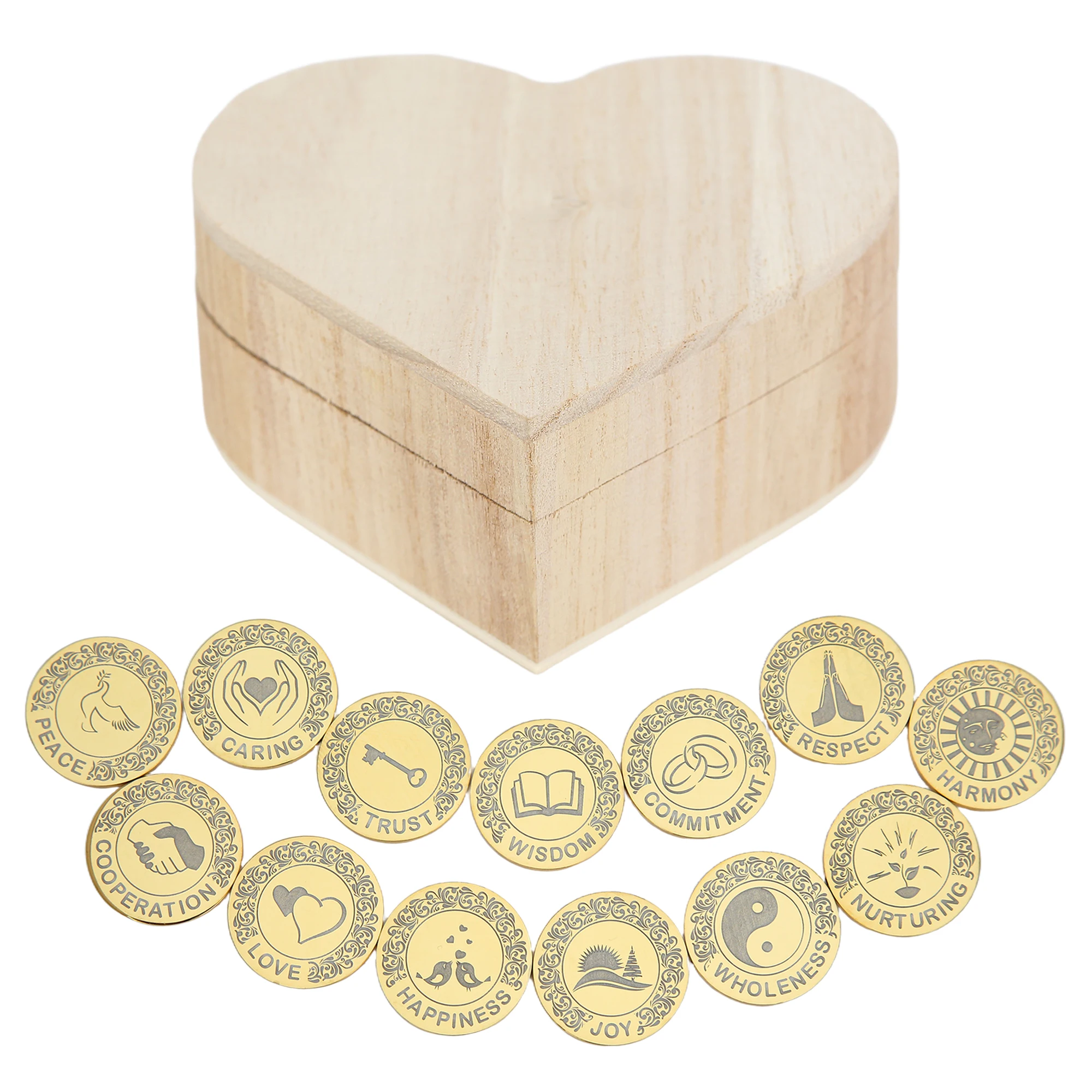 13 개 영어 맞춤형 웨딩 Arras 코인 세트, 트레이가있는 하트 모양의 상자, 행사용 웨딩 액세서리-Freehip.co.kr