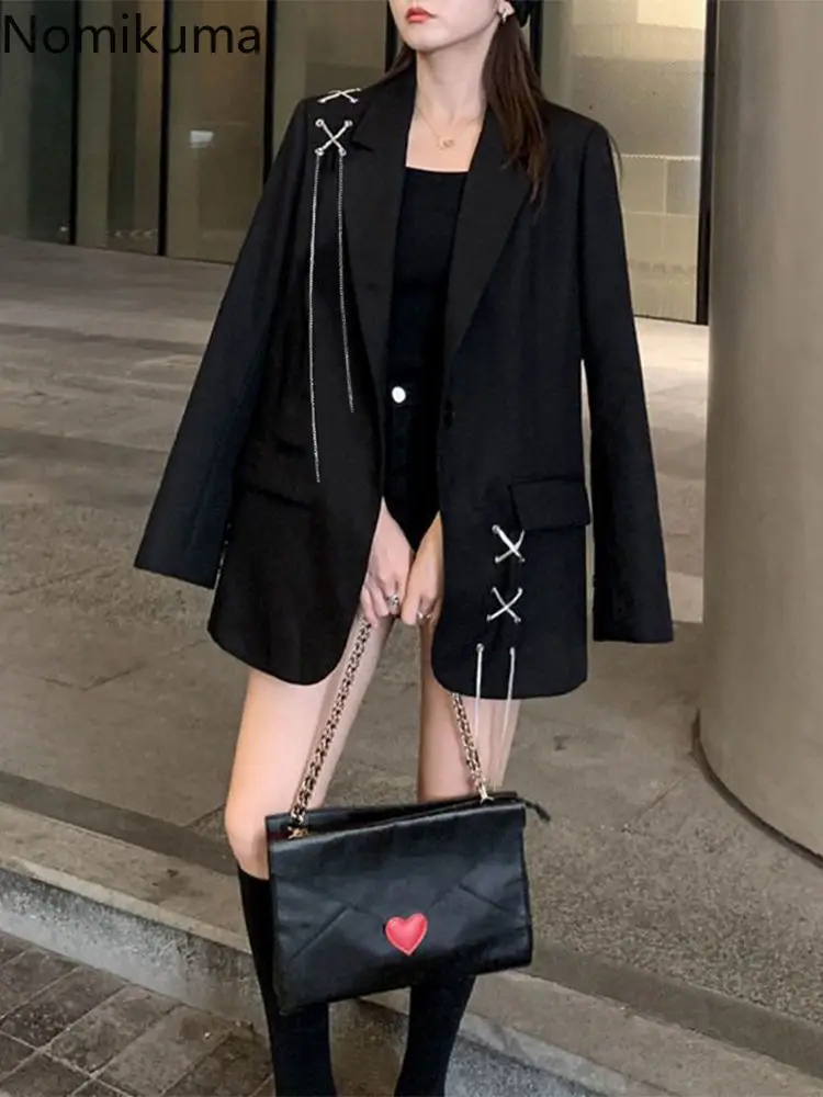 Black Blazer Women Clothing 2024 Ropa Mujer Streetwear Temperament Y2k Jackets Casual Fashion Bandage Korean Oversized Coats 3