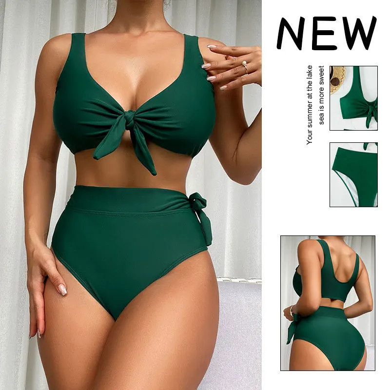 

Solid Swimsuit Women Plus Size Swimwear 2023 New Two Piece Sports Underwear Beach Swimsuit Sexy High Waist Triangle Bikini Suit
