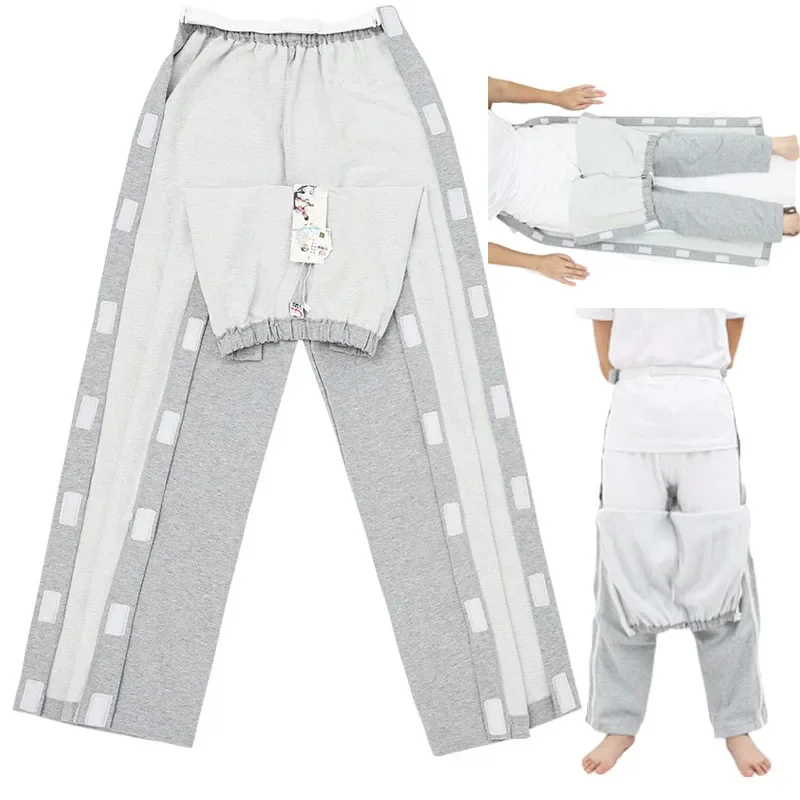 Pantaloni Post-Operatorio Per Uomo – Riabilitazione Per Fratture E Paralisi, Vita Elastica Con Coulisse, Chiusura Lampo E Polsino