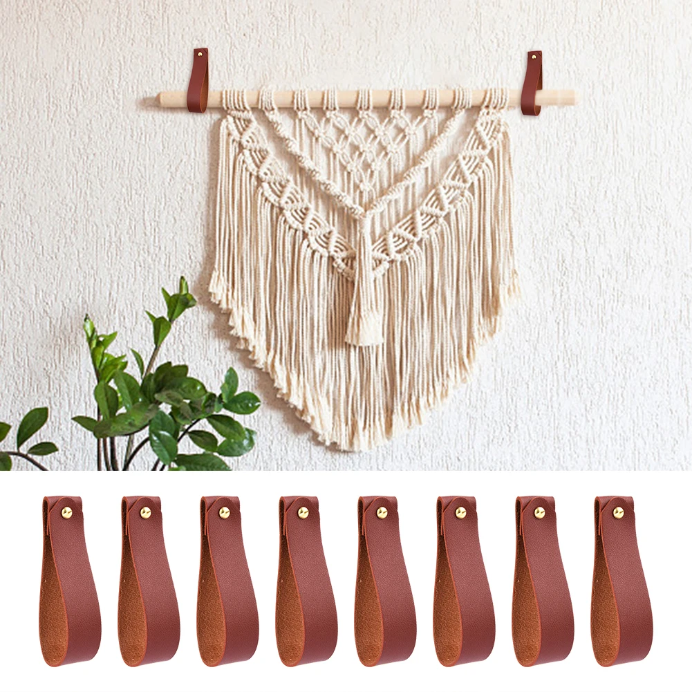 8pcs Wall Hook Storage Strap Hanger Artificial Leather Curtain Rod Holder Shelf Home Decoration 4