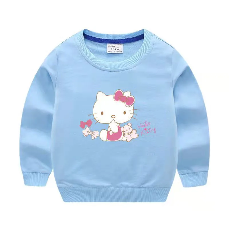 thumbnail image 1 of Jersey informal de algodón puro de nuevo estilo para niños de Hello Kitty, suéter de cuello redondo con estampado bonito para niños y niñas, Top para niños, 1 of 5