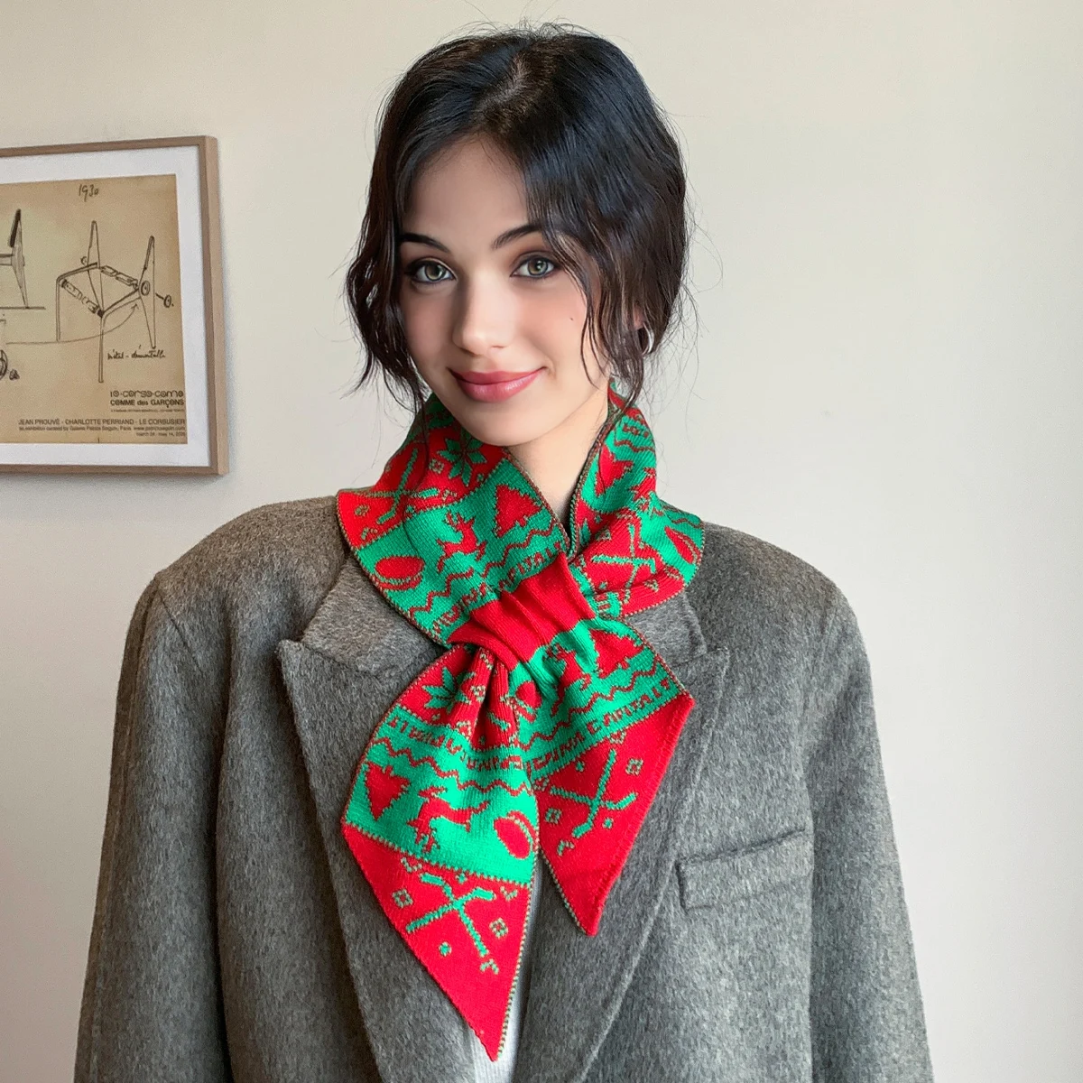 1 women's Christmas deer pattern scarf, cute and versatile scarf for autumn and winter. 2