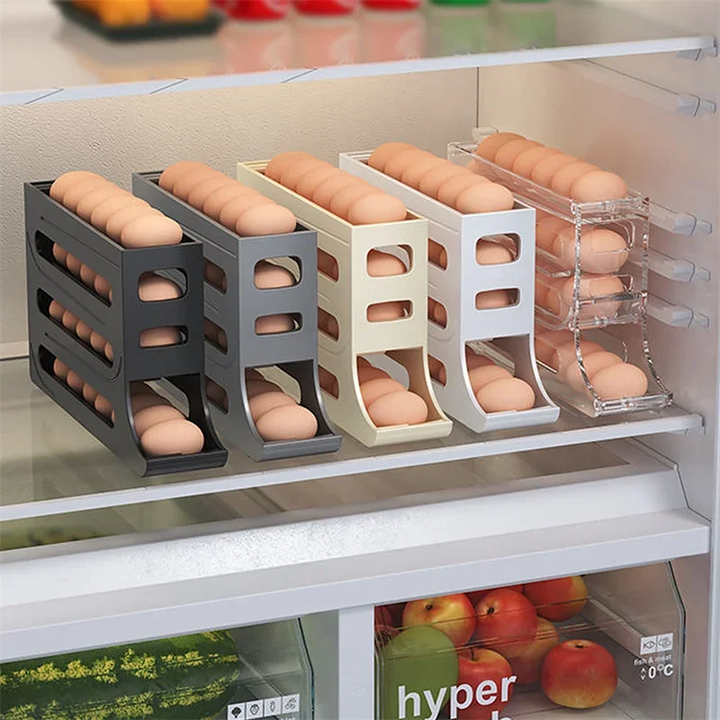 

Ящик для хранения яиц в холодильнике кухонный автоматический прокручивающийся держатель для яиц, Кухонный Контейнер большой емкости для хранения развернутых яиц