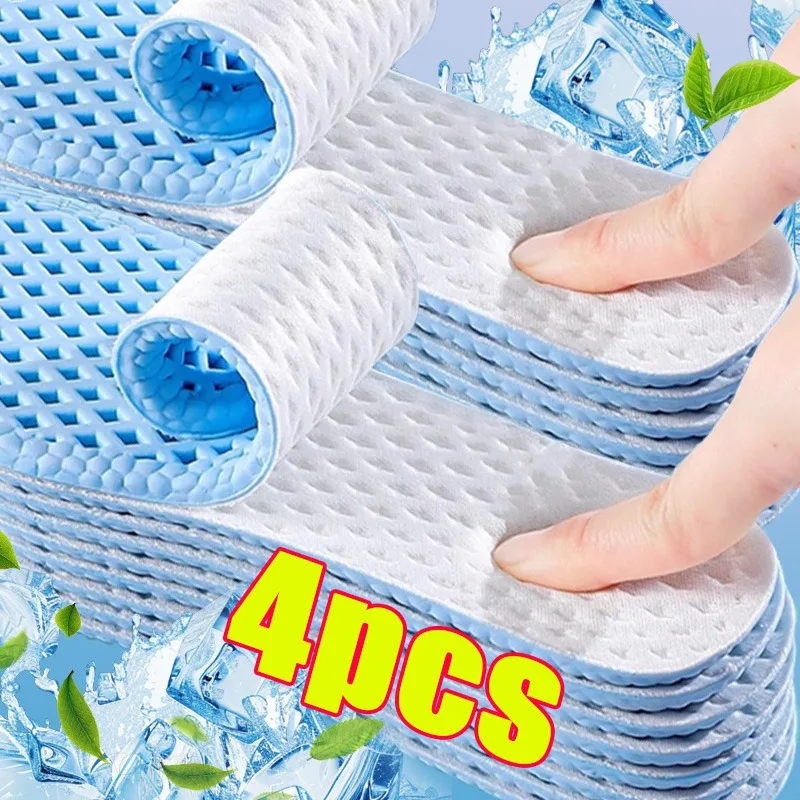 Blue Cool Feeling Insoles for Women Men Soft Sweat Absorb Deodorization Breathable Sport Shoe Pads High Elastic Barefoot Insole