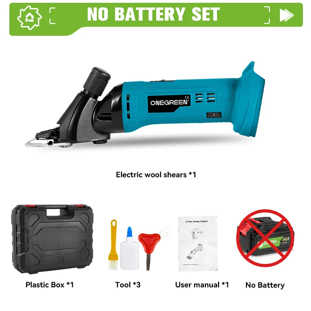 ONEGREEN-tijeras eléctricas de lana para mascotas, 6 velocidades, 13 dientes, corte de lana, cabra, suministros de corte para animales de compañía, Pin de batería de 18V Makita