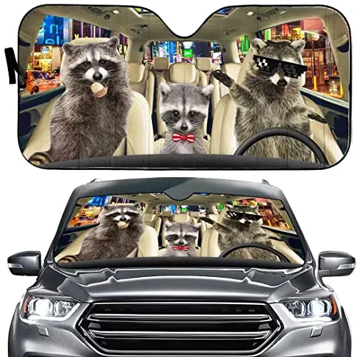 

Funny Raccoon Windshield Sun Shade for Car SUV Truck Animals Foldable Uv Ray Reflector Front Window Sun Shade Visor Shield Cover