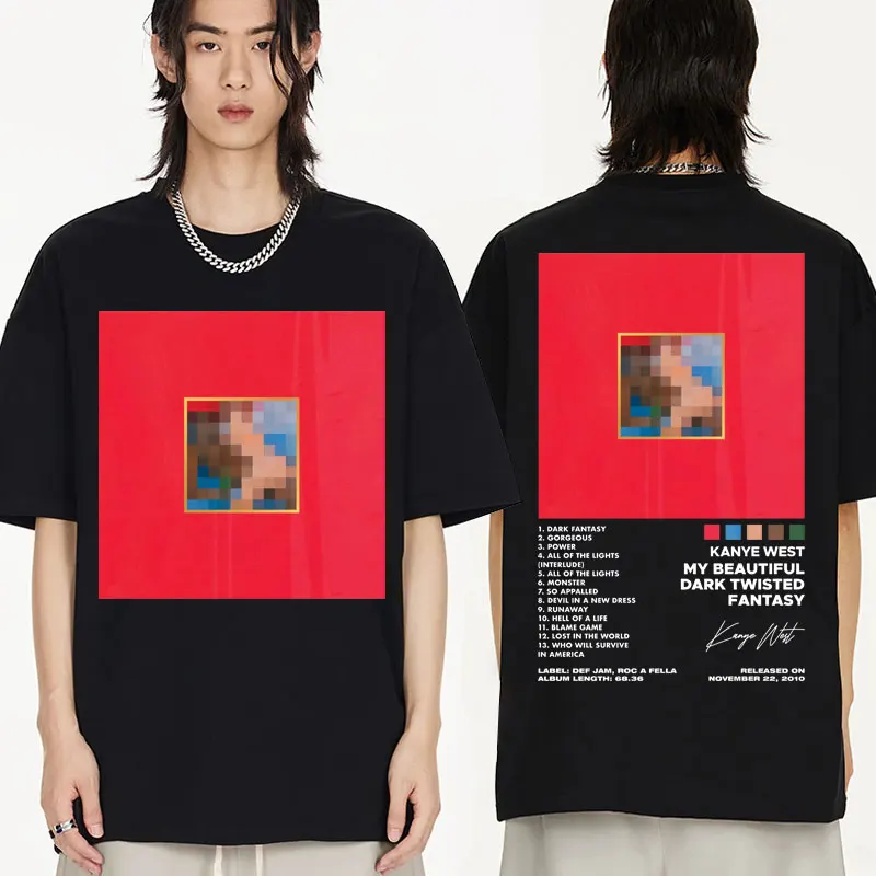 

Vintage Kanye West The College Dropout Album Music My Beavtiful Dark Twisted Fantasy T Shirts Men Hip Hop Casual T-shirt Male