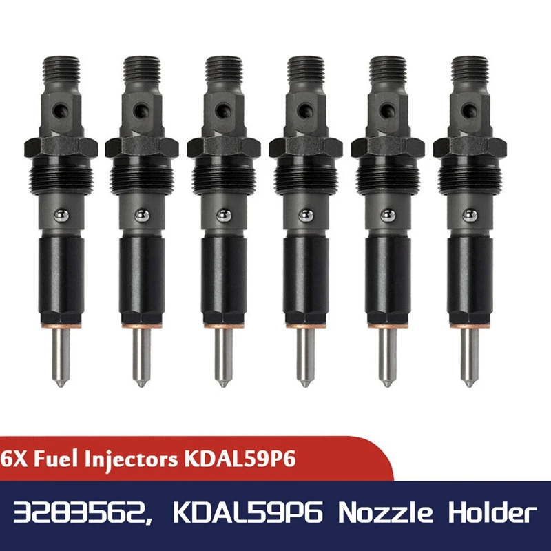 

6 Piece Fuel Injector Set W/Ring Kit 3283562 Black Metal For Cummins 5.9L KDAL59P6 Nozzle Holder P7100 1994-1998