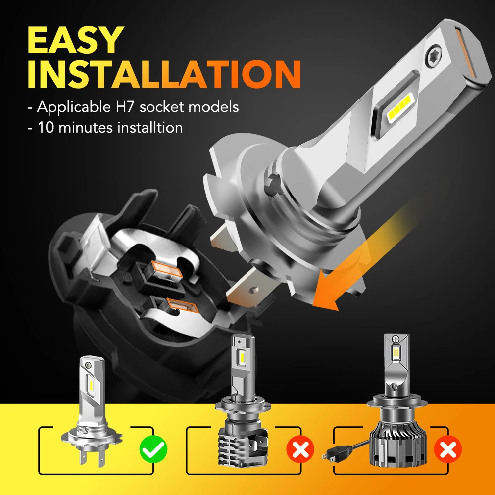 2Pcs H7 LED Car Headlights Fanless For VW Passat Golf 6 7 Polo Audi A4 B8 B6 A3 8P Q7 Mazda 5 3 CX7 6500K H7 CSP Mini