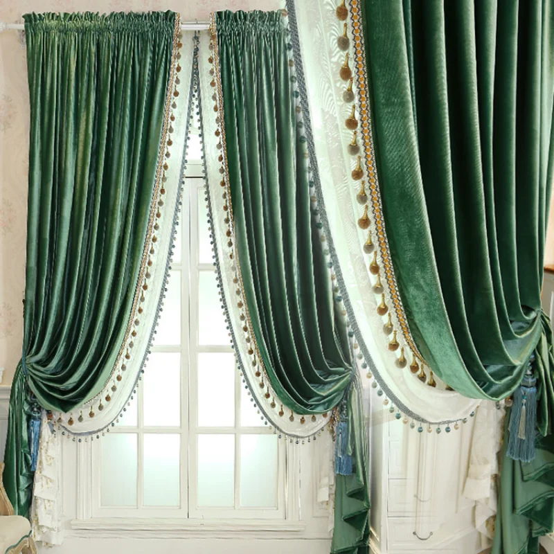 Europese Gordijnen Voor Woonkamer Eetkamer Slaapkamer Licht Luxe Retro Verduistering Warmte Isolatie Goud Fluwelen Tule Valance Custom