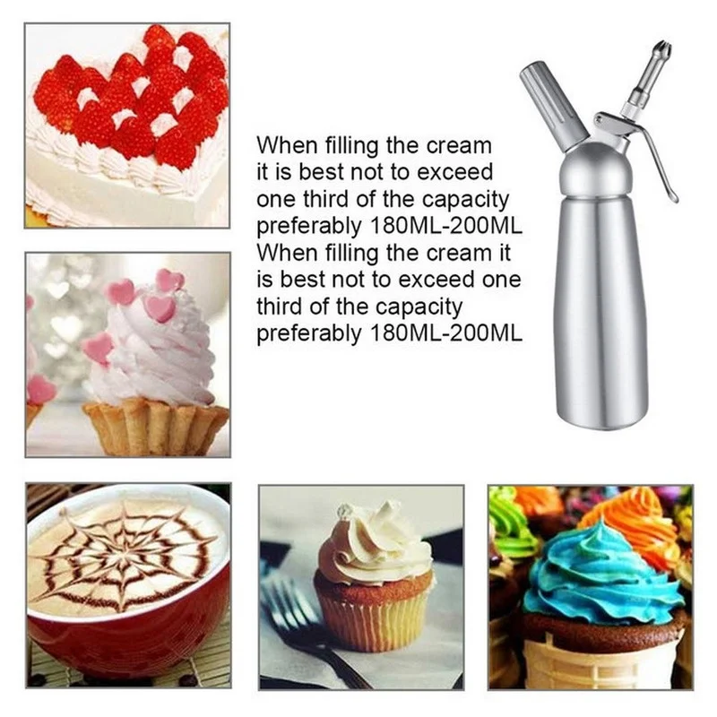 500/1000ml Pure Aluminum Cream Gun Chantilly Siphon Whipped Cream Dispenser Foaming Gun Kitchen Accessories Tools +Nozzle