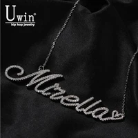 UWIN Cursive Letter With Small Heart Custom Name Necklaces for Women Iced Out CZ Personalized Jewelry Accessories for Gift