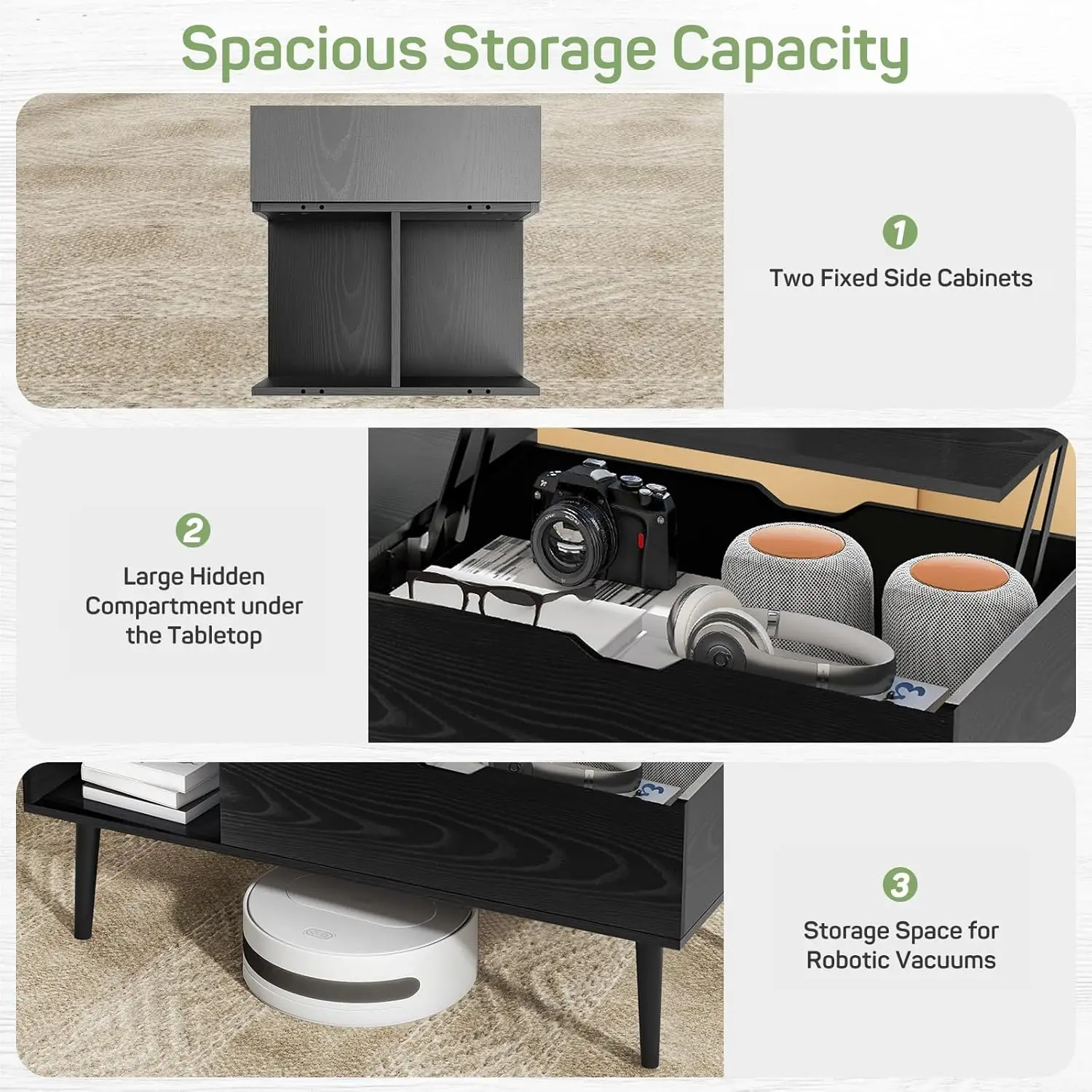 Lift Top Coffee Tables for Living Room, Small Modern Wooden Center Tables with Storage Shelf and Hidden Compartment 5