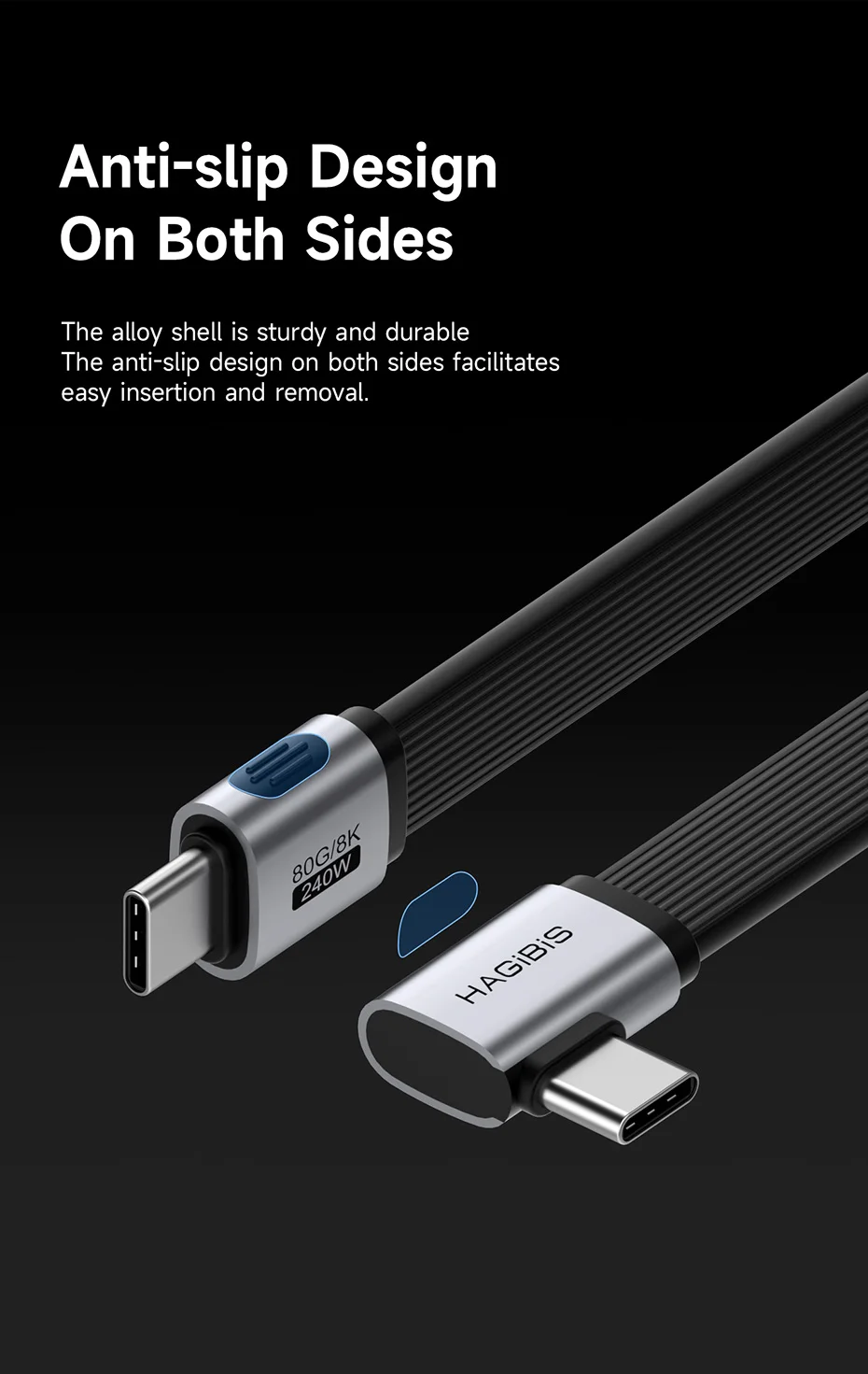 USB4 Flat Hagibis Cable 90° – 240W | 80Gbps | 8K@60Hz (Reinforced)